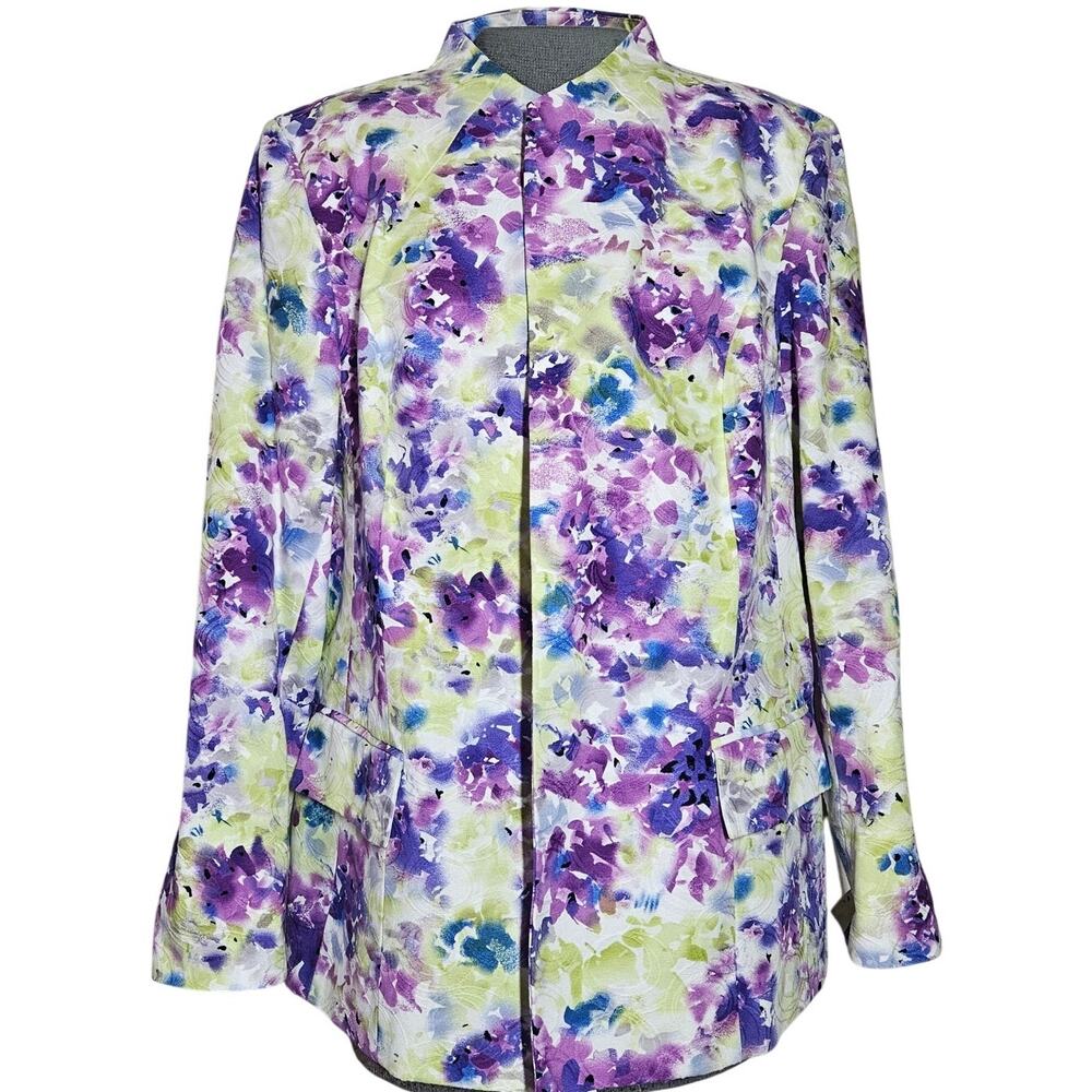 Floral Cotton Shell Open Front Blazer Jacket Size 16W